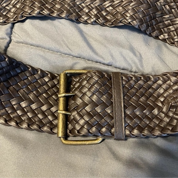 Leather Woven Belt Wide Women 40” Braided Double Buckle Brown Boho Cowgirl 80s